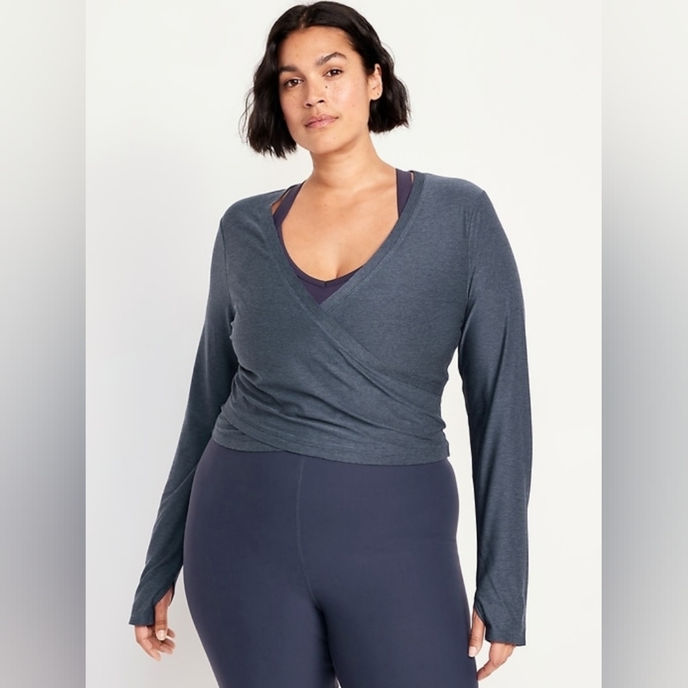 NWT Old Navy CloudMotion Wrap-Front Top - Size XXL Charcoal Dusty Navy